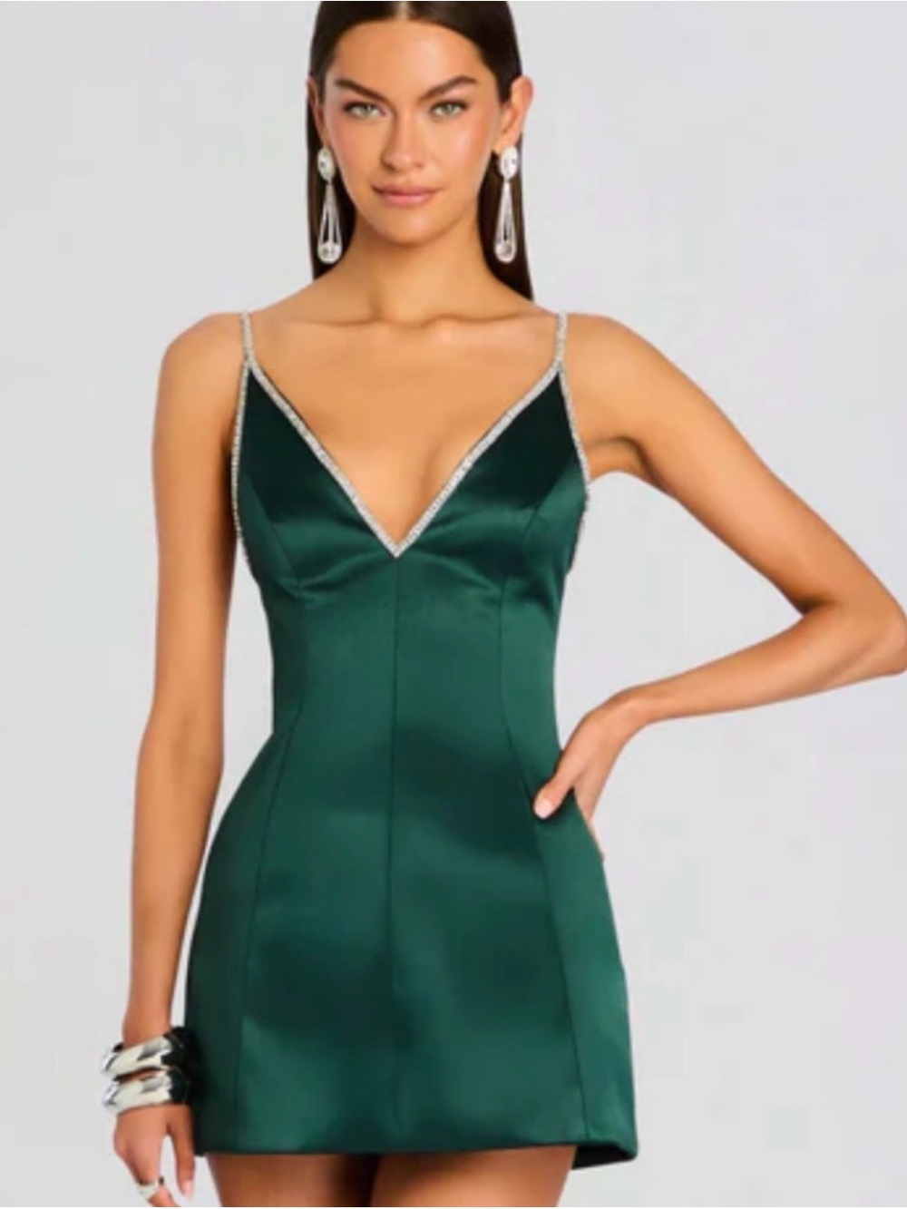 NWT Retrofête Trinnie Embellished Mini Dress in Pine Green - Size XS
